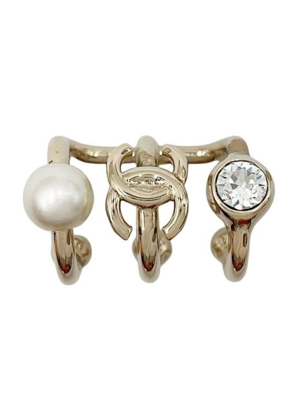Chanel CC Logo Gold Metal Faux Pearl Rhinestone Earring
